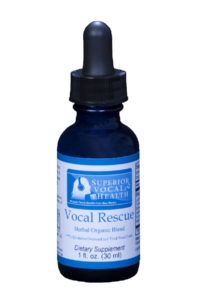 A bottle of Vocal Rescue on a white background.