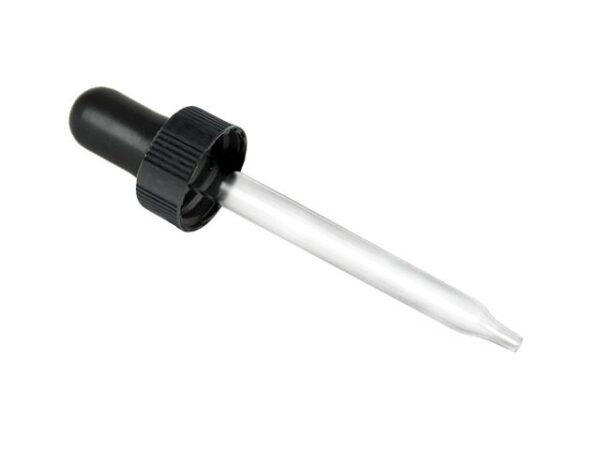 A plastic tube with a black tip on a white background, called the SVH Vocal Dropper Applicator.
