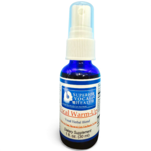 Blue vocal warm-up spray bottle.